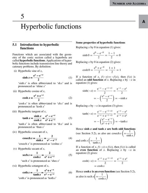 Hyperbolic Functions Cheat Sheet