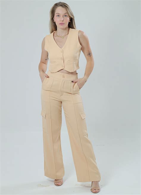 Conjunto Alfaiataria Calça Cargo E Colete Nude Elah Store