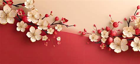 Premium Photo | Red background with flowers and Chinese elements