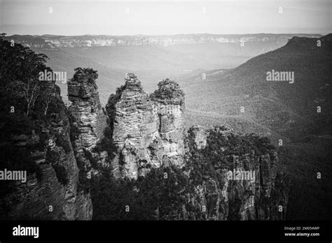 The Three Sisters Rock Formation In Jamison Valley Australia Stock