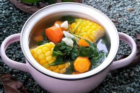 resep sayur bening bayam jagung  bergizi
