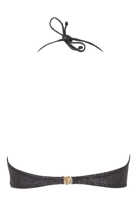 Moschino Top De Bikini Negro Con Glitter Y Logo Coraz N En Plateado Bls Fashion