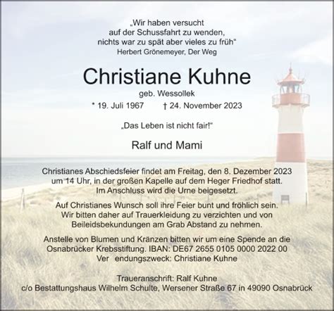 Traueranzeigen Von Christiane Kuhne Noz Trauerportal