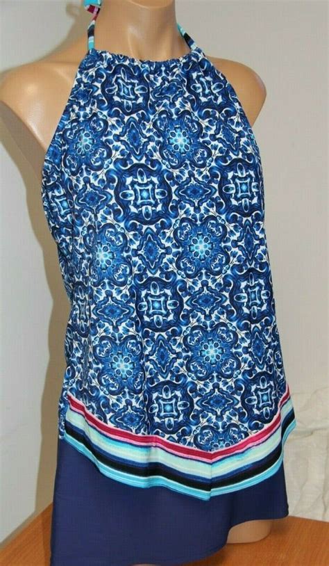 NWT Th Ocean Swimsuit Bikini Tankini Pc Set Sz XL Skirt Navy High Neck EBay