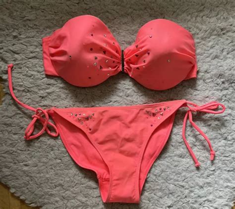 HUNKEMÖLLER BIKINI SYLVIE Collection Neon Pink Strass Neuwertig Gr 75E S 36 EUR 22 95