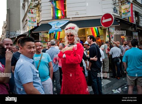 Paris France People Celebrating After Lgtb Gay Pride In The Marais District Local Gay Bars