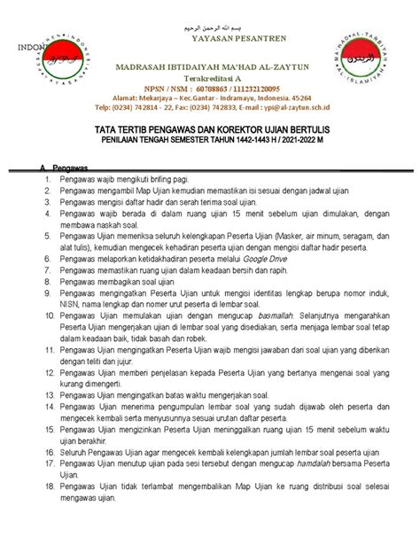 Tata Tertib Pengawas Ujian Tulis 2021 2022 Pdf