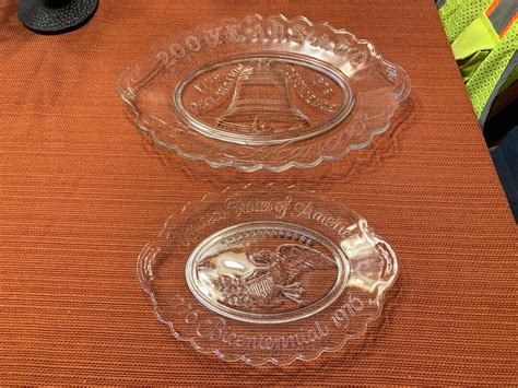 1970s Anchor Hocking Bicentennial Eagle Liberty Bell Glass Plates Set