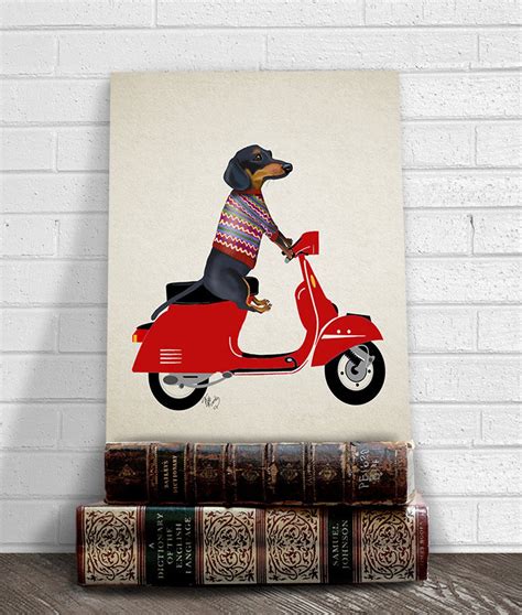 Dachshund Wiener Dog Art Print Dachshund On Moped Doxie Print Dachshund
