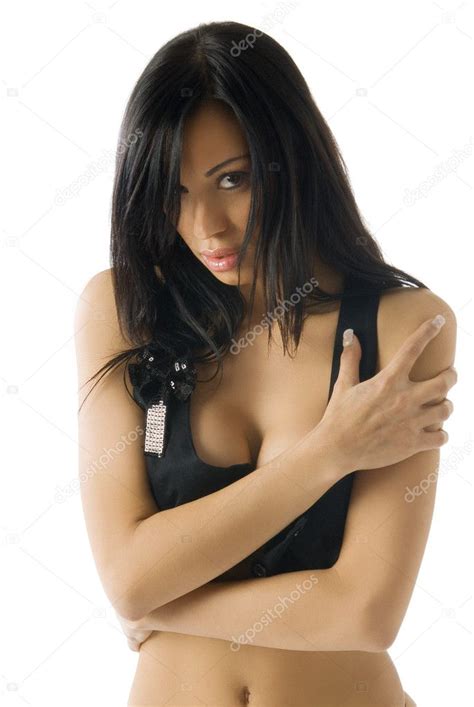 Attractive Sexy Brunette Taking Fashion Pose Wearing Black Top Stock Photo Carlodapino