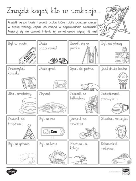 znajdz kogos kto  wakacje karta pracy