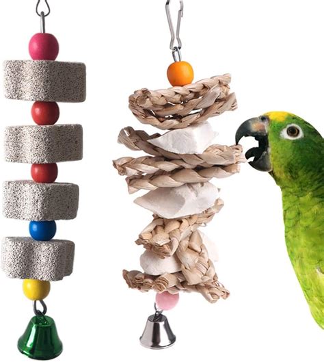 Pinvnby 2 Pcs Bird Toys Parrot Chewing Toys Cuttlebone Beak Grinding Stone Lava