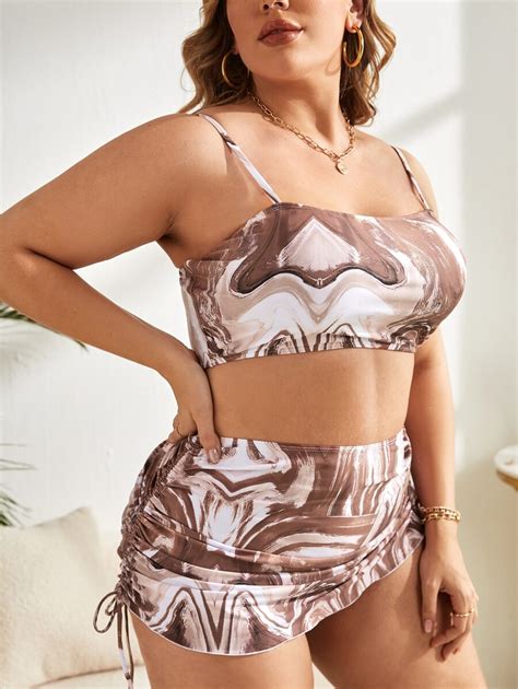 Ensemble De Bikini Avec Imprim Marbr En Grande Taille Avec Jupe De