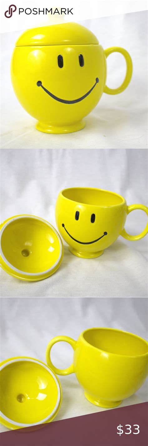 Vintage Smiley Face Mug With Lid 1980 Face Mug Mugs Apple Decorations