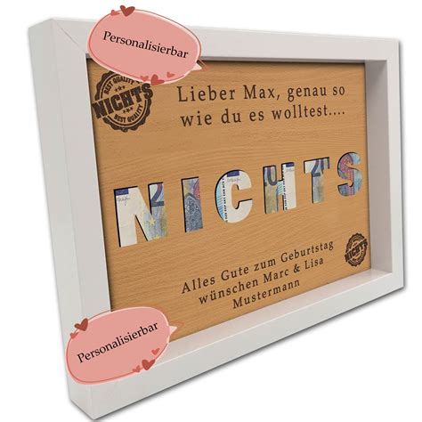 Nichts Geldgeschenk Im Holzrahmen Personalisierbar Schlummerlicht24