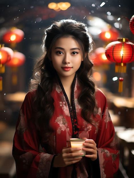Premium Photo Photo Of Brunette Chinese Woman Holding A Setting Powder Traditional Concept Idea