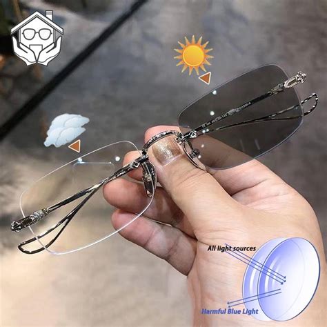 Photochromic Anti Radiation Frameless Glasses For Women Men Rimless