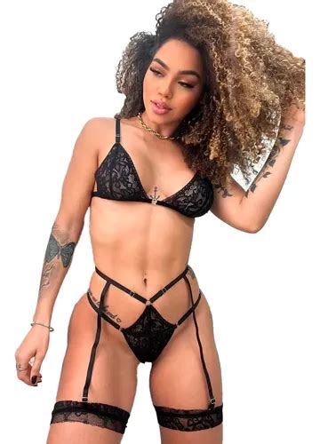 Lingerie Sexys Cinta Liga Sensual Renda Fio Dental Completo MercadoLivre