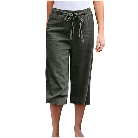 Quyuon Plus Size Capris For Women Ladies Capris With Belt Loops Elastic
