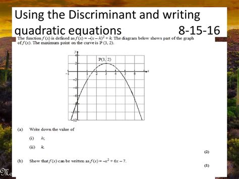 Using The Discriminant And Writing Quadratic Equations Ppt Download