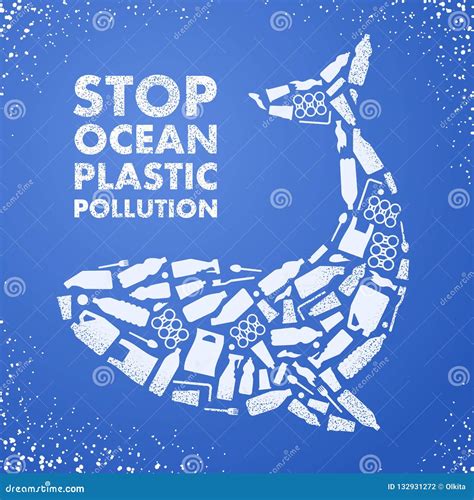 Stop Ocean Plastic Pollution Ecological Poster Stock Vector