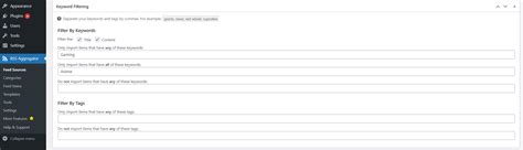 feed items  posts  importing check  keywordtag filters wp