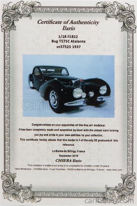 Ilario Model Il1812 Scale 1 18 Bugatti T57sc Sn57523 Atalante Coupe 1937 Original And Current