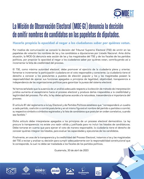 Misi N De Observaci N Electoral De Guatemala On Twitter Comunicado De