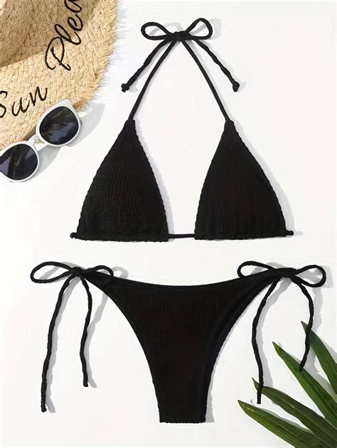 Women S Athletic Bikini Pcs Set Fashionable Sexy Halter Neck Split Swimwear Three Piece