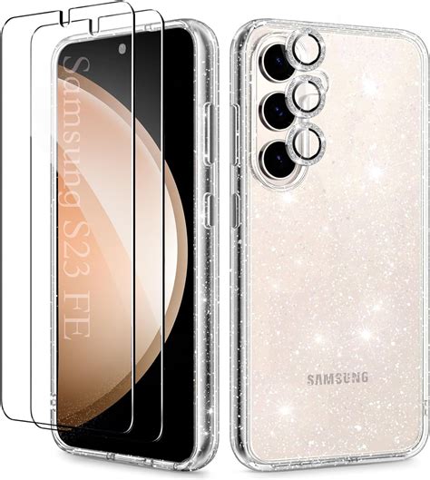 Glitter Clear Case for Samsung Galaxy S23 FE 5G with Diamond Sparkle Camera Lens Protector +2