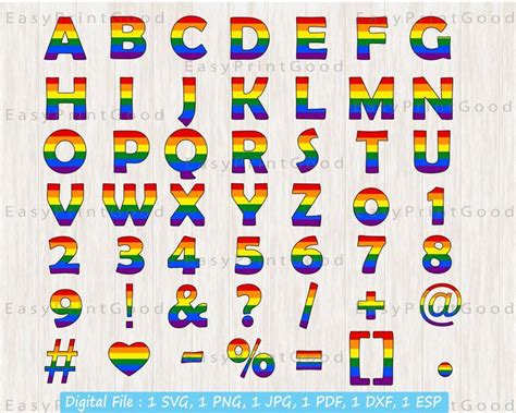 Lgbt Alphabet And Numbers Svg Lgbt Pride Font Svg Gay Pride Alphabet Rainbow Letters Svg