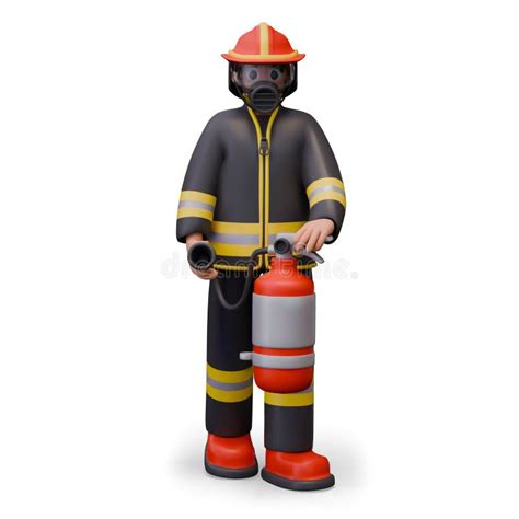 Fireman Is Holding Fire Extinguisher Rescuer In Protective Uniform