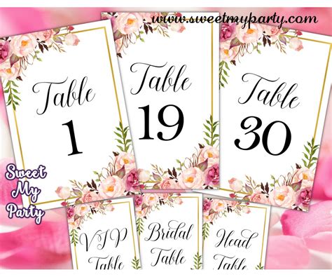 Floral table numbers printable|Gold table numbers printable|modern ...