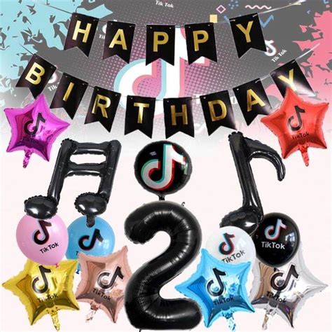 Tik Tok Theme Balloon Happy Birthday Decoration Tiktok Music 18 Inch Round Foil Balloon 32inch