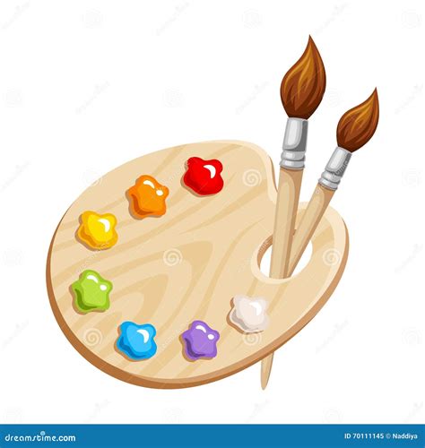 Palette With Brushes And Paint Cartoon Vector Cartoondealer