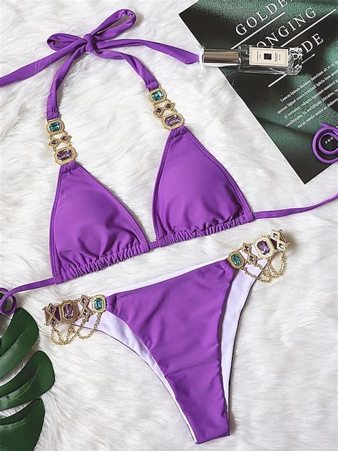 Damskie Normalny Stroje K Pielowe Bikini Szt Rzemie Kostium K Pielowy B Yszcz Cy Urlop Moda