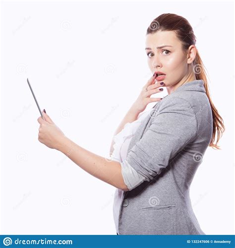 Brunette Plus Size Woman In Smart Casual Outfit Jacker And Blou Stock Photo Image Of Showing