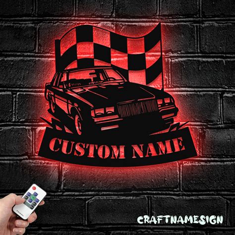 Craftnamesign Custom Car Racing Metal Wall Art LED Light Personalized