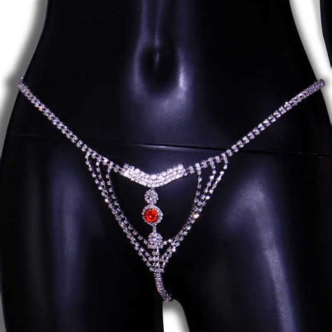 Sexy Bikini Shiny Crystal Women Thong Panties Body Chain Rhinestone Thong Set Belly Chain