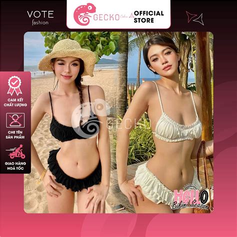 HCM Bikini GECKO Mảnh Áo Đính Nơ Quần Bèo Nhún Cute M C Ảnh Thật Shopee Việt Nam