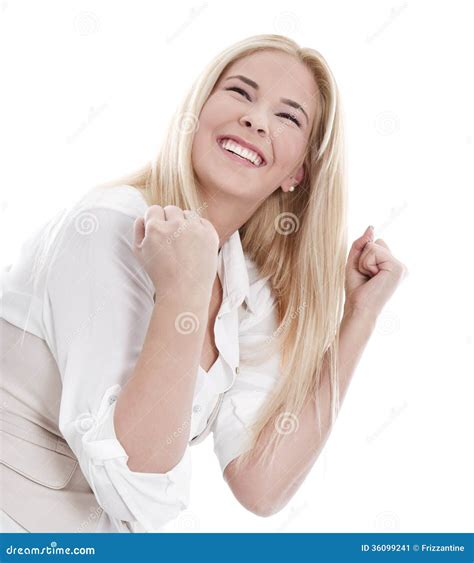 Lokalisierte Erfolgreiche Junge Blonde Frau Stockbild Bild Von Freilassung Dame