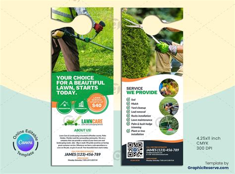 Lawn Care Service Door Hanger Canva Template - Graphic Reserve
