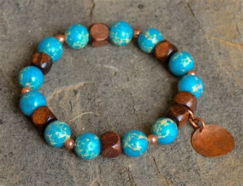 Wood Turquoise Jasper Bracelets Jasper Bracelet Beaded Bracelets