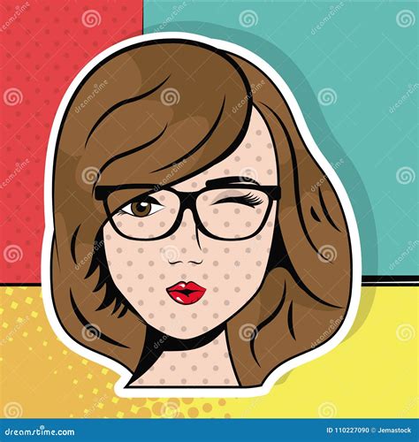 Young Woman With Glasses Wink Pop Art Comic Stock Vector Illustration