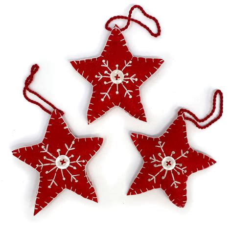Red Felt Fabric Star Christmas Ornaments Set Of 3 By Marilee Home