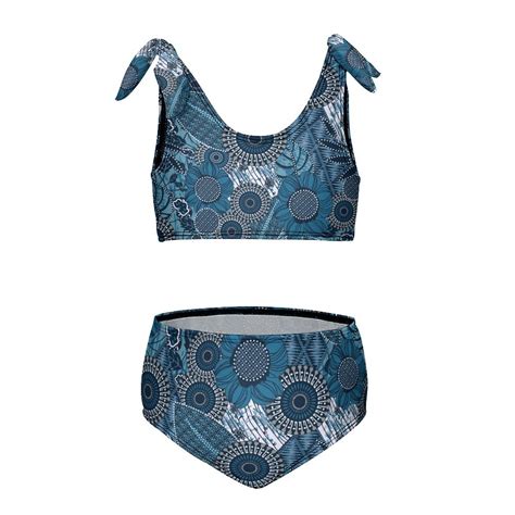 Blue Fashion Pattern Girl S 2 Piece Bikini Set Beach Sport Swimsuit Swimwear 10 12Y150cm