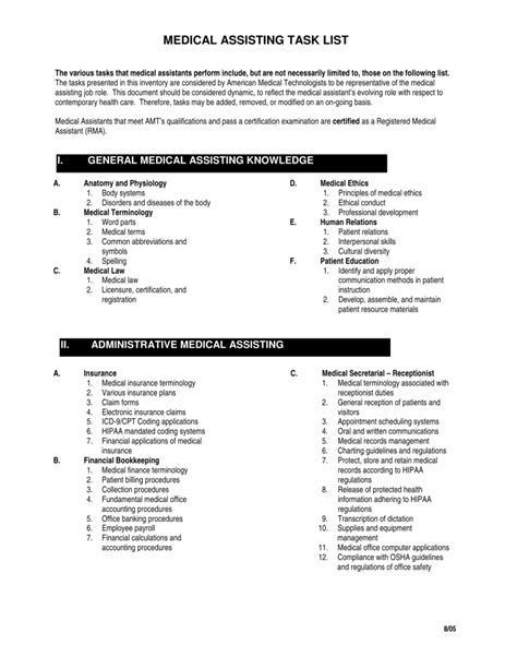 Standard Medical Laboratory Checklist