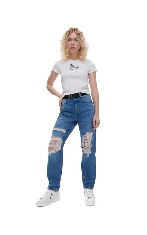 Niebieskie Jeansy Mom Z Paskiem CROPP 1623S 50J