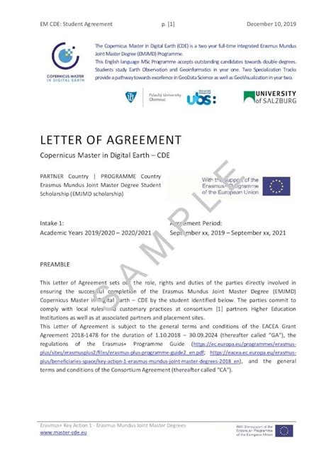 PDF LETTER OF AGREEMENT S A M P L E CDE 2019 12 10 EM CDE