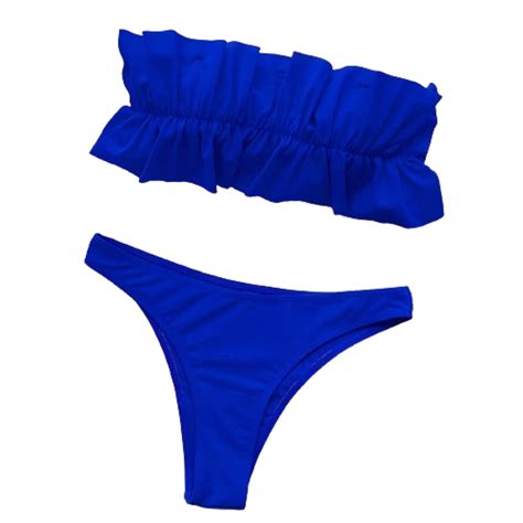 Homegardon Women S Bathing Suit Ruffle Trim Ruched Bust Bandeau Bikini Swimsuit Women Piece